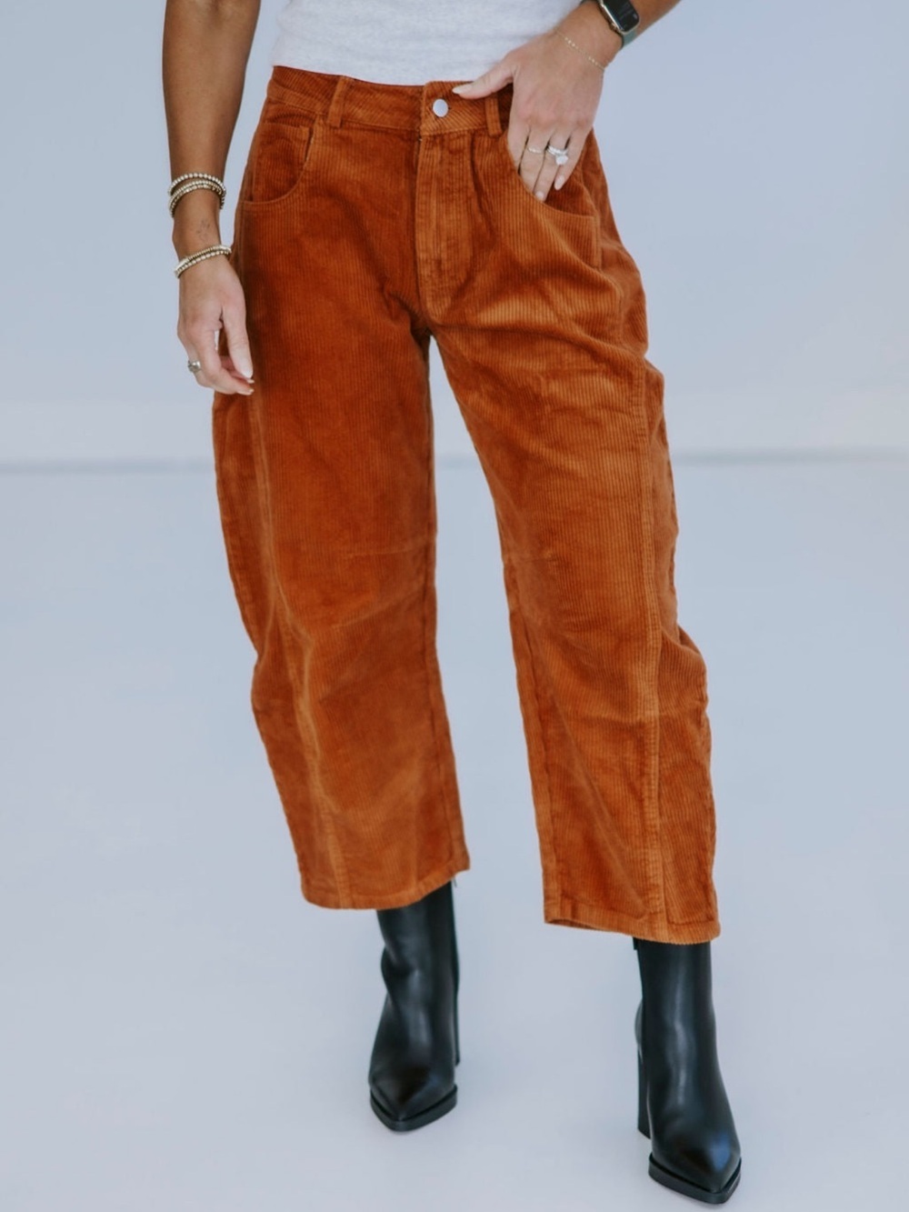 So Me Barrel Pants Size Large Rust Corduroy Cropped Belt Loops Side Pockets New